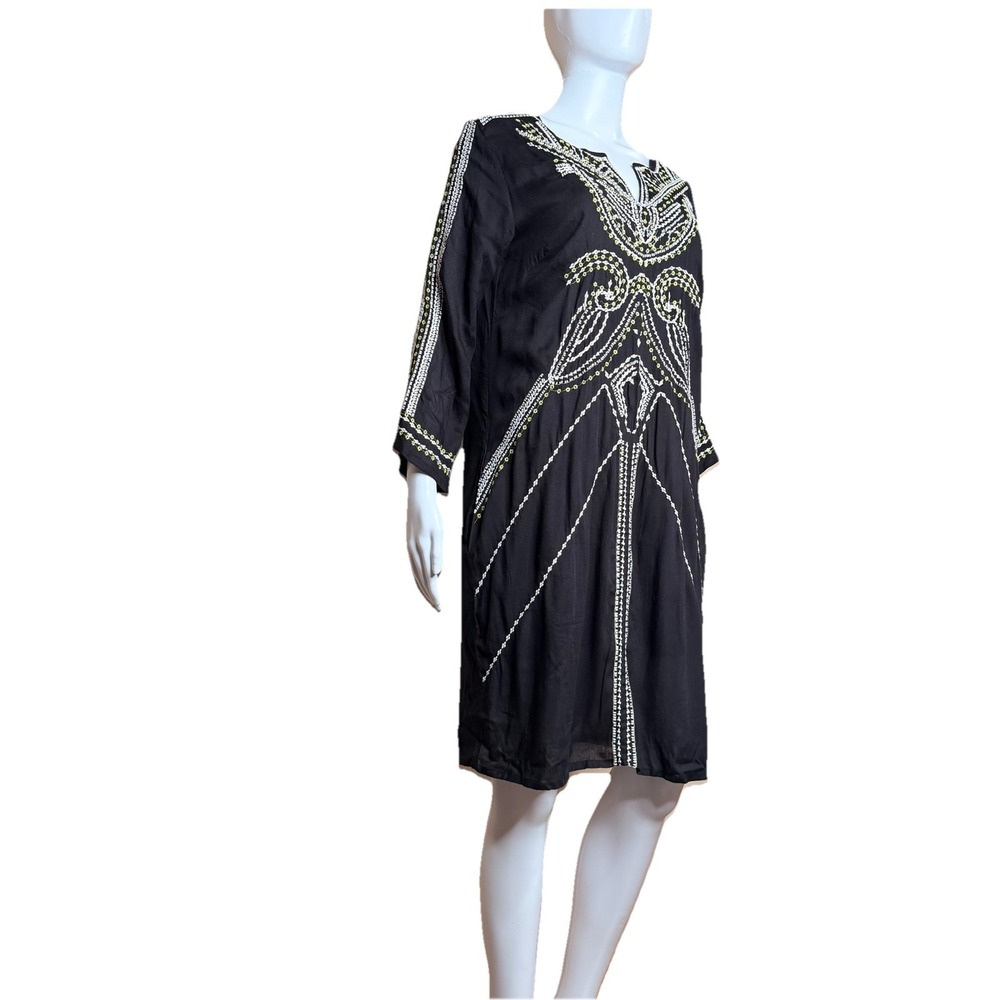 Solito by Anthropologie tunic dress SZ-S 3/4 Sleeve embroidered‎ 100% Viscose